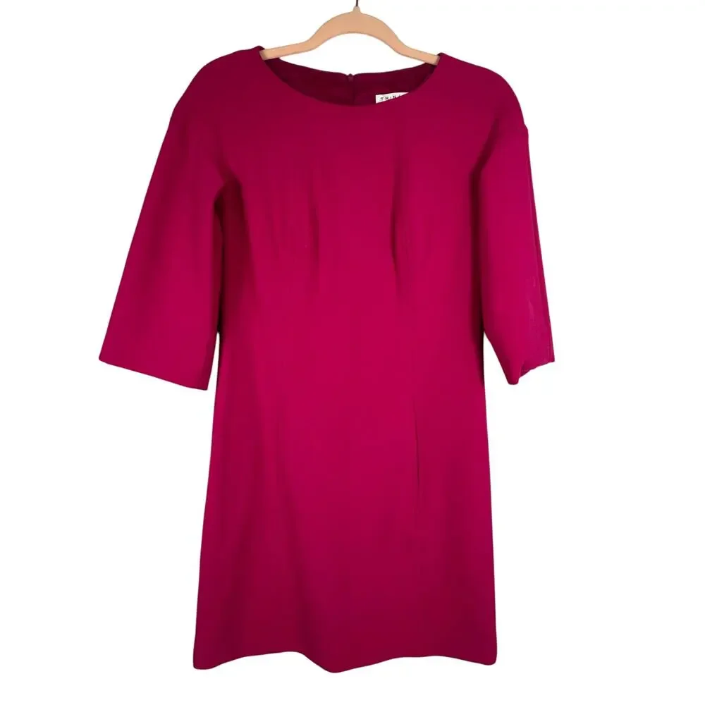 Trina Turk Corrin Double Weave Dress fuchsia shift dress quarter length sleeves